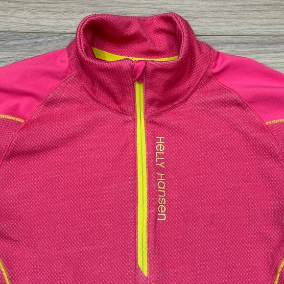 Helly Hanson Training Merino Wool Blend Quarter Zip Pullover Pink/Yellow Medium - Picture 7 of 14